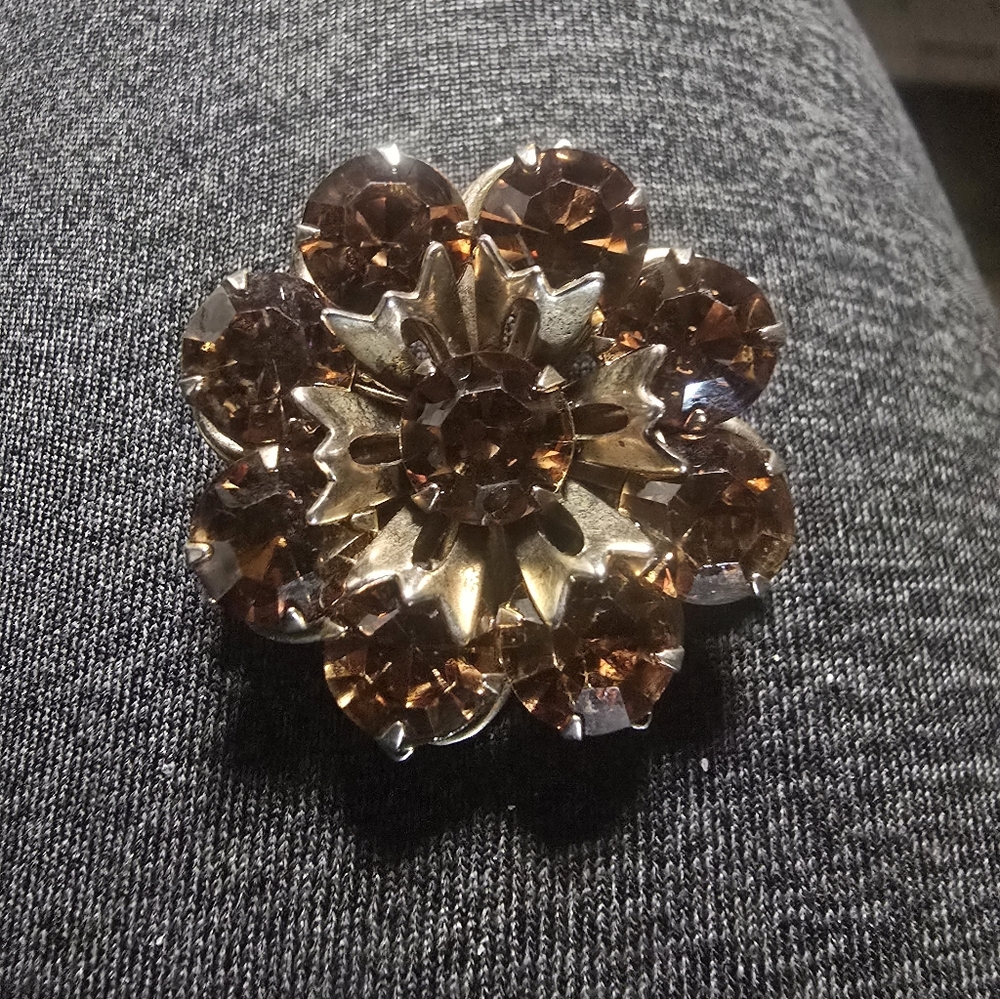 Source Unknown Gold and Brown Gem Brooch